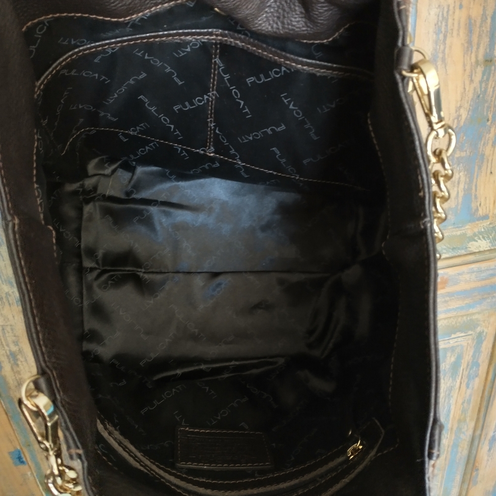 NWT! Pulicati calf hair & brown leather soft slouchy tote, studs, chain strap - Picture 4 of 6